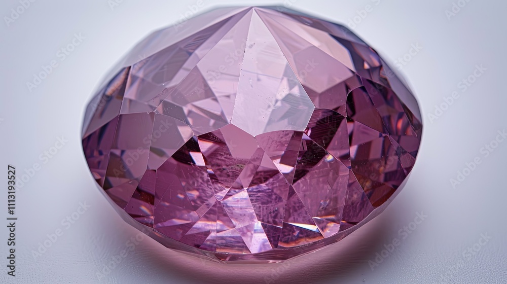 Close-up of a faceted, purplish-pink gemstone, exhibiting brilliant facets and light refraction. Close-up of a faceted, purplish-pink gemstone, exhibiting brilliant facets and light refraction.