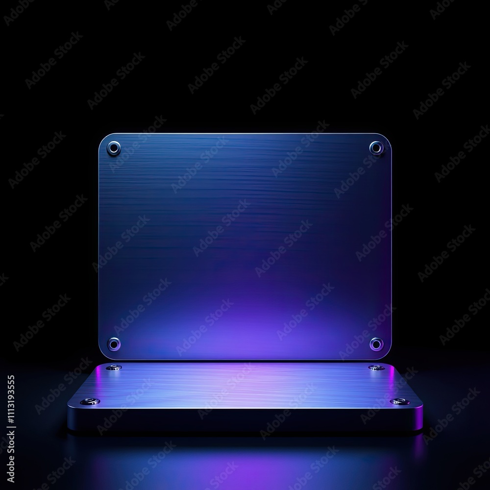 High-tech, aluminum metal plate with an integrated, pulsating light effect, shimmering surface, high-tech metal plate