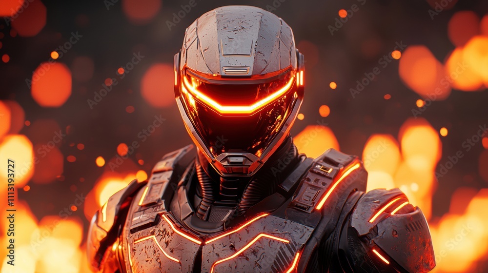material science alloys. A futuristic armored figure with glowing red eyes stands amid fiery sparks, showcasing a powerful and intense sci-fi aesthetic. material science alloys. A futuristic armored figure with glowing red eyes stands amid fiery sparks, showcasing a powerful and intense sci-fi aesthetic.