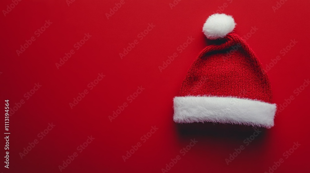 Festive red Santa hat on a red background. Perfect for Christmas. Festive red Santa hat on a red background. Perfect for Christmas.