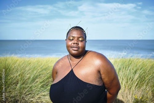 Embracing serenity by the seaside on a sunny day photo