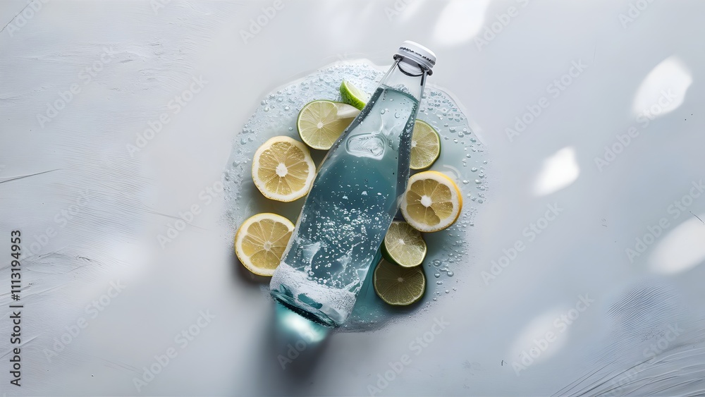 Chilled Sparkling Water Bottle with Lemon and Lime Slices Chilled Sparkling Water Bottle with Lemon and Lime Slices