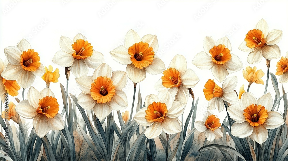 Watercolor Painting of Daffodils in Bloom Watercolor Painting of Daffodils in Bloom