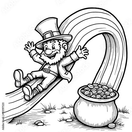  Lucky Leprechaun Sliding Down Rainbow Path
