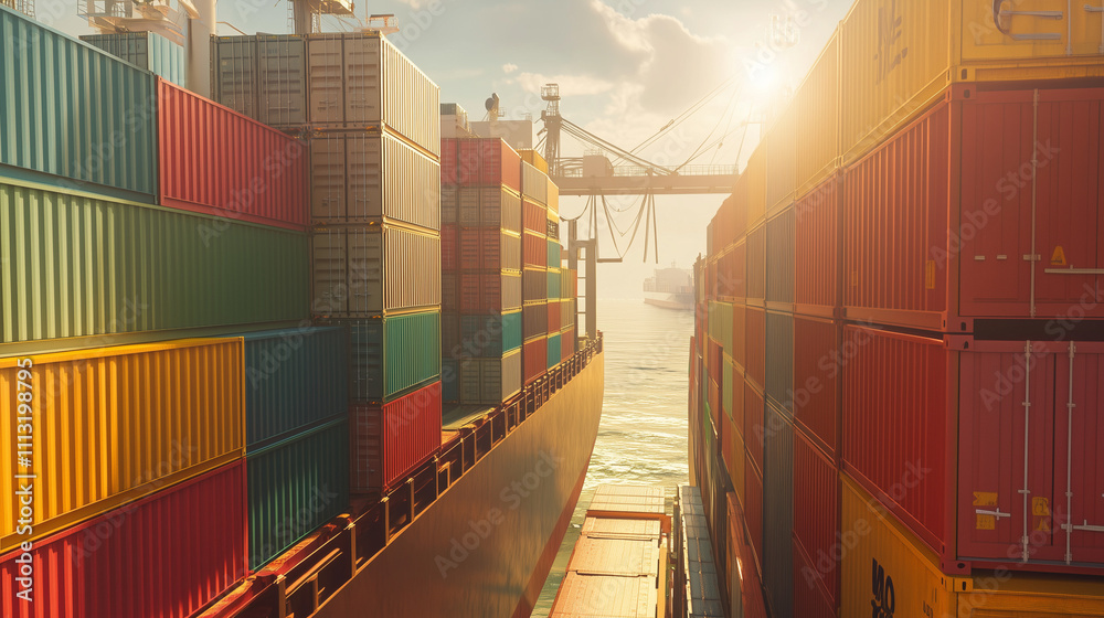 Fototapeta premium Cargo Ship Carrying Containers Sailing in the Ocean
