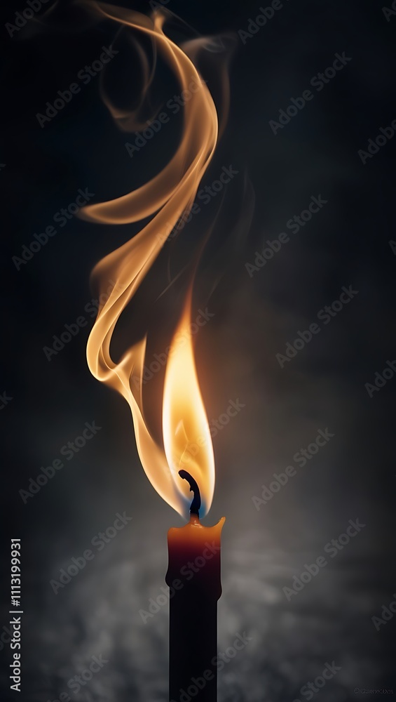 Single Candle Flame With Swirling Smoke Trails Single Candle Flame With Swirling Smoke Trails