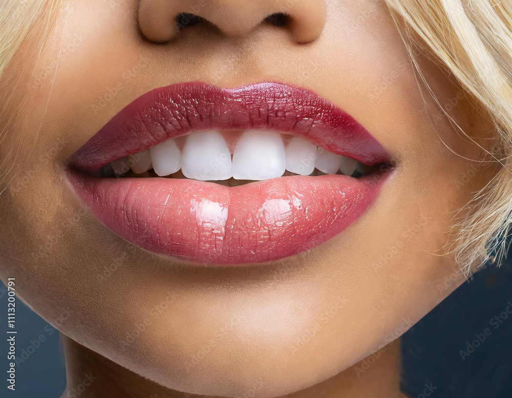 Fototapeta premium Cropped image of female face, chin, lips and nose.