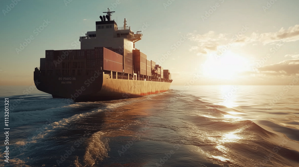 Fototapeta premium Cargo Ship Carrying Containers Sailing in the Ocean