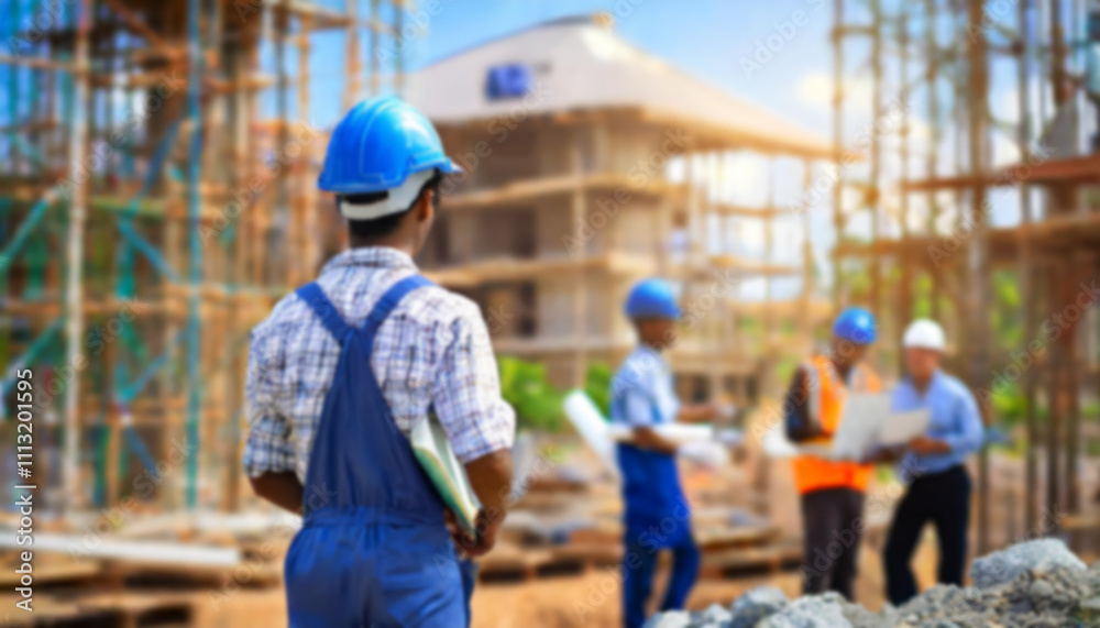 Construction, construction workers on site. blurred Background Construction, construction workers on site. blurred Background