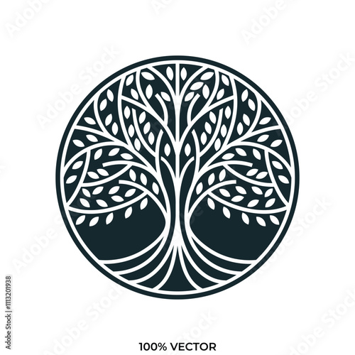 Natural Vector Tree Logo Illustration, Nature Tree Roots and Growth Design Template