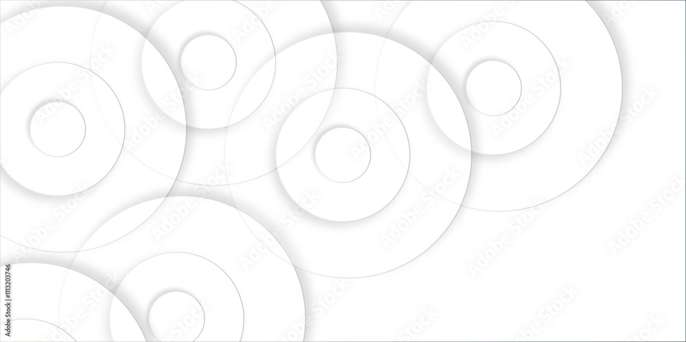 Abstract white geometric overlapping circle background with shadow. Vector circles template vector design. white background texture, Xmas, backdrop, lights, wallpaper design.	