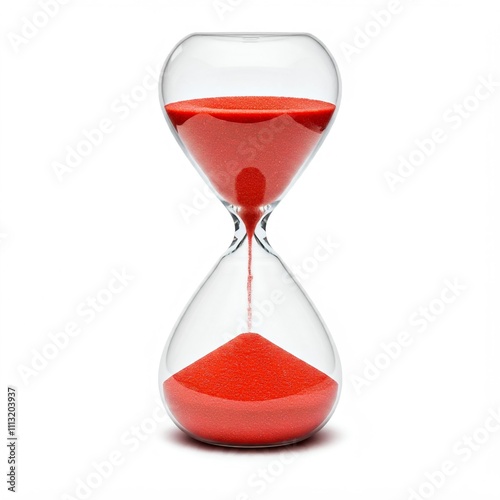 A red hourglass on a white background.