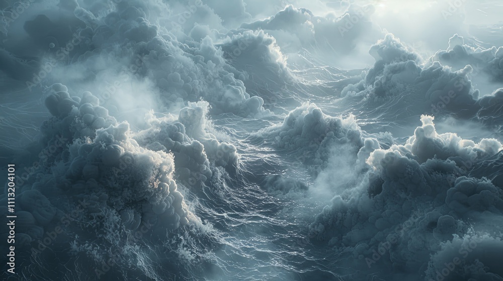 Turbulent Ocean Waves Resembling Storm Clouds Under a Gloomy Sky Turbulent Ocean Waves Resembling Storm Clouds Under a Gloomy Sky
