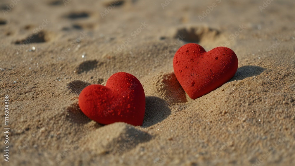 Fototapeta premium red heart on sand