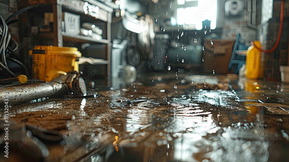Water Damage in a Messy, Cluttered Workshop Water Damage in a Messy, Cluttered Workshop