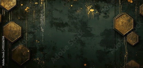 Dark olive green with worn hexagon shapes, gold glitter details, and a subtle grunge effect for St. Patrick's Day.