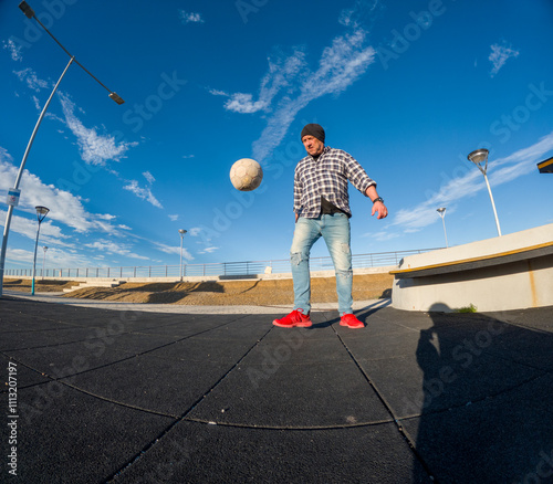 Soccer Practice Under the Blue Sky (fisheye) photo