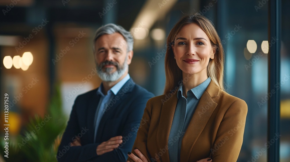 Portrait of confident business people smiling in modern office Portrait of confident business people smiling in modern office