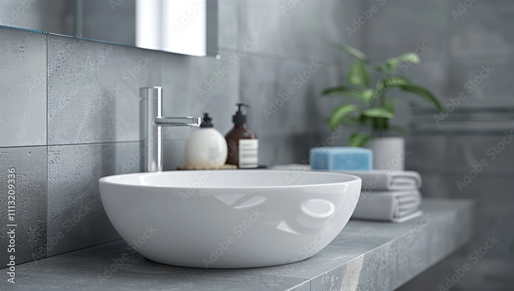 Fototapeta premium Modern Bathroom Sink with Chrome Faucet