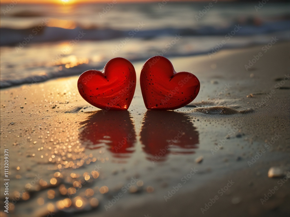 Fototapeta premium two hearts on the beach