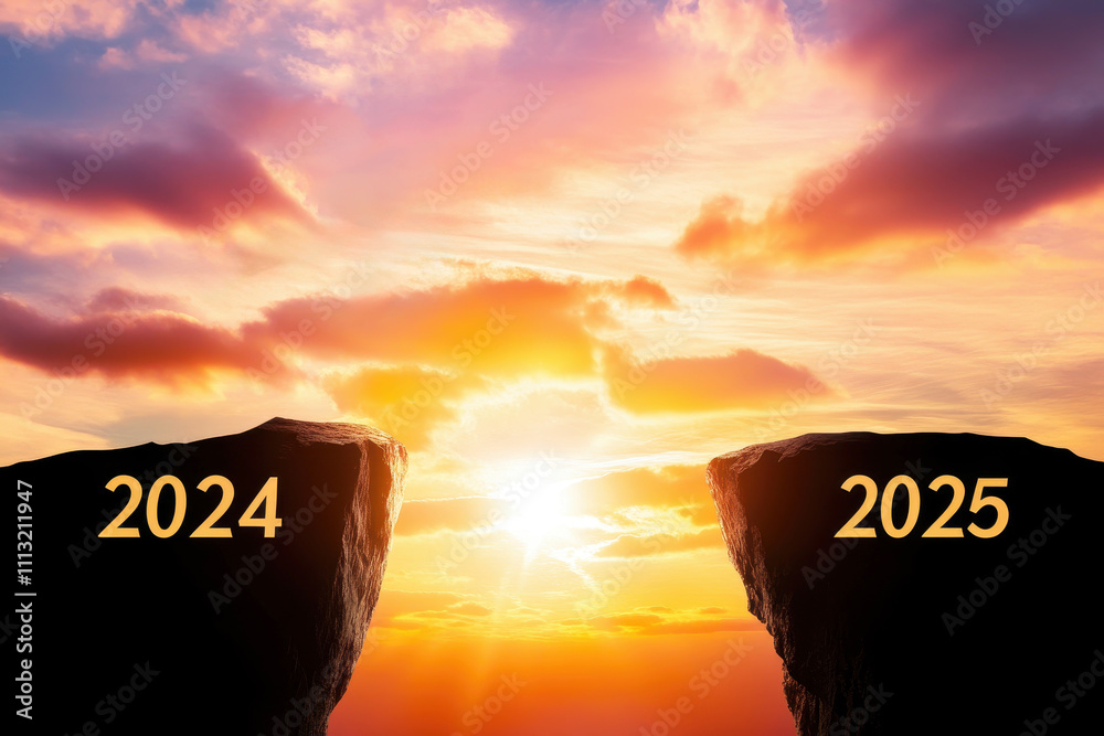 Fototapeta premium cliff jump 2024 to 2025 new year.