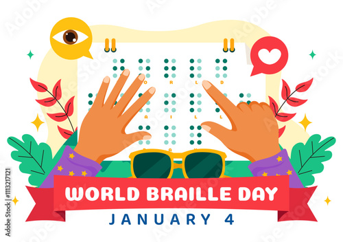 World Braille Day Vector Illustration Celebrating January 4th, Featuring Braille Alphabet as a Means of Communication in a Flat Cartoon Background