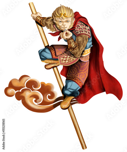 Photography Cartoon character of Sun Wukong or monkey king illustration isolated on transparent background