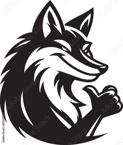 A sly fox smirking with one paw raised silhouette vector