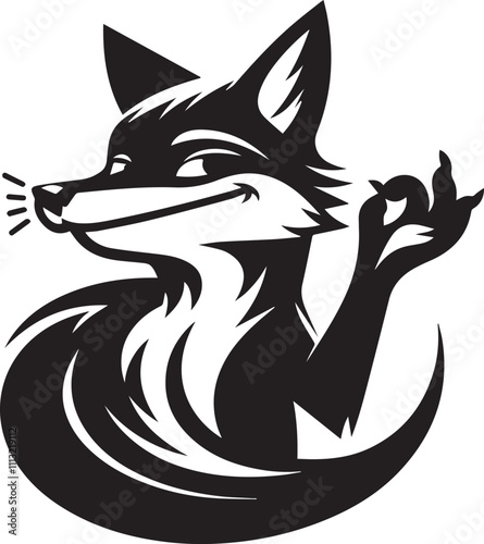 A sly fox smirking with one paw raised silhouette vector