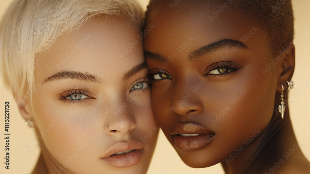 Obraz premium Two diverse girls with striking features and beautiful skin tones