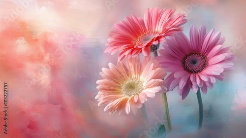 A serene floral arrangement of colorful gerbera daisies, bringing nature beauty and divine elegance to life in a radiant display. photo