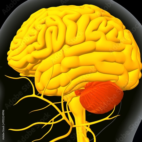 human brain, nerves with circler system anatomy. 3d illustration photo