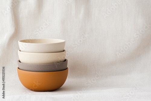 Stacked Minimalist Ceramic Bowls on Textured Neutral Background for Modern Kitchen Decor