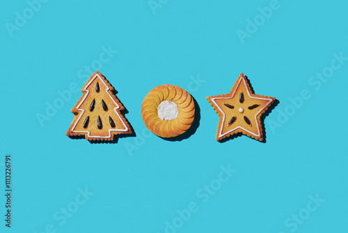 christmas cookies on a blue background photo