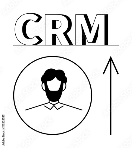 CRM text above user profile icon and upward arrow, portraying customer management improvement. Ideal for marketing, sales growth, business strategies, customer service, CRM software, data analytics