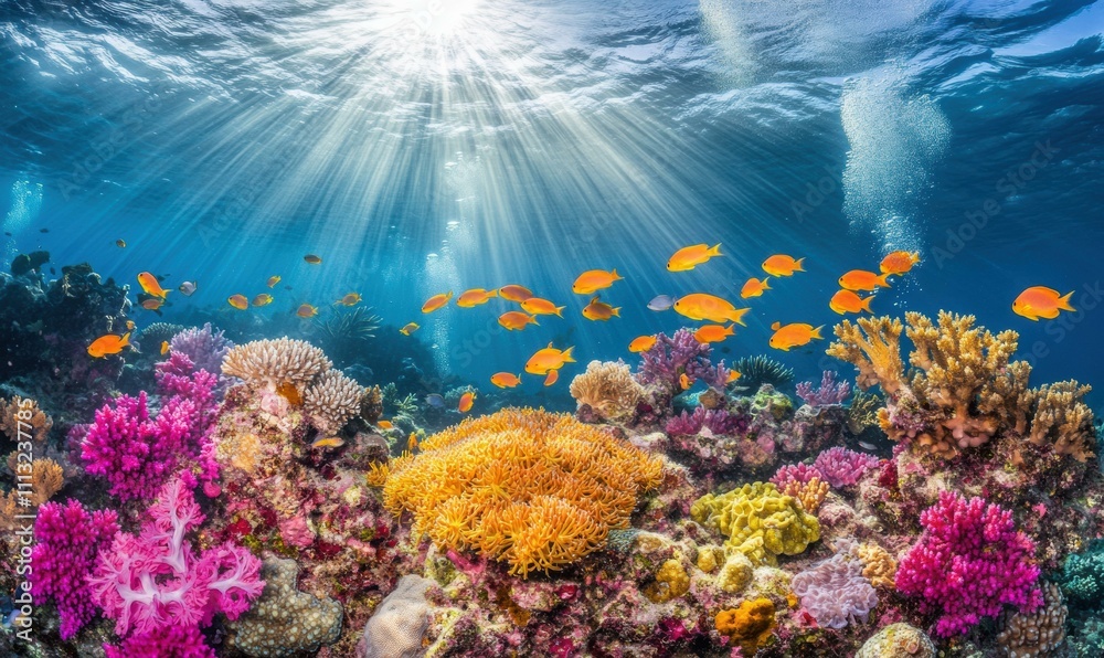 Fototapeta premium Vibrant coral reef teeming with life. AI.