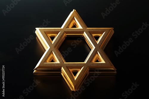 Golden Star of David symbol on black background. Image represents solidarity with Jews, Hanukkah celebration. Suitable for greeting cards posters prints. Modern design highlights Jewish culture, photo