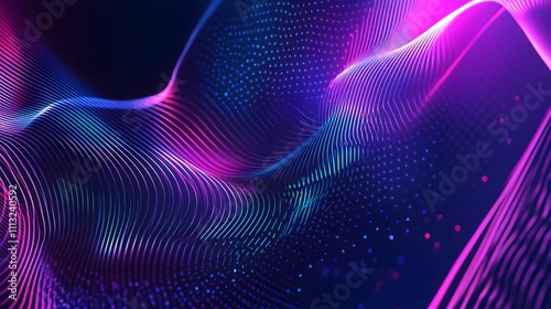 Abstract Neon Wave Lines and Dots Digital Art