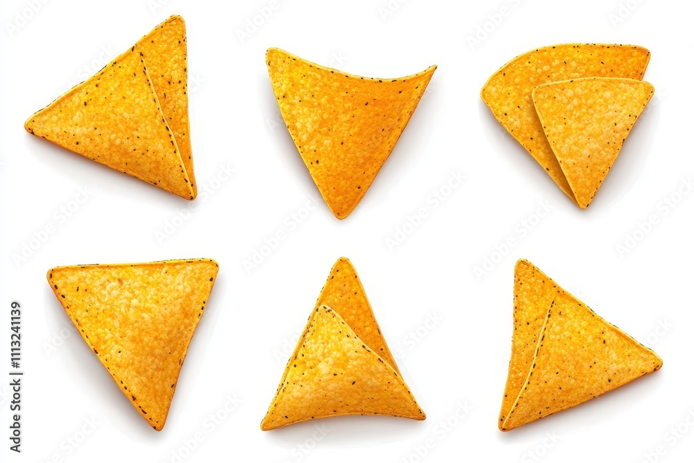Set of Mexican nachos chips isolated in white background Set of Mexican nachos chips isolated in white background