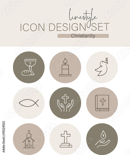 Linestyle Icon Design Set Christianity