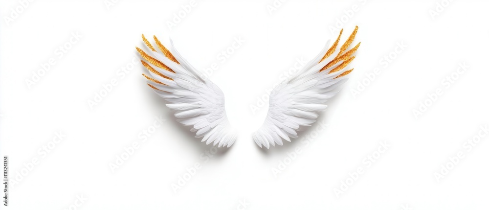 Fototapeta premium Elegant white wings with golden tips, perfect for festive decor