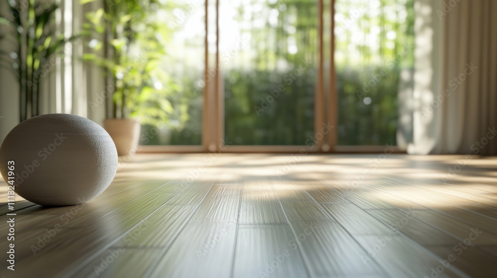 A serene yoga studio with bamboo flooring and soft natural lighting, Yoga studio scene, Zen minimalistic style A serene yoga studio with bamboo flooring and soft natural lighting, Yoga studio scene, Zen minimalistic style