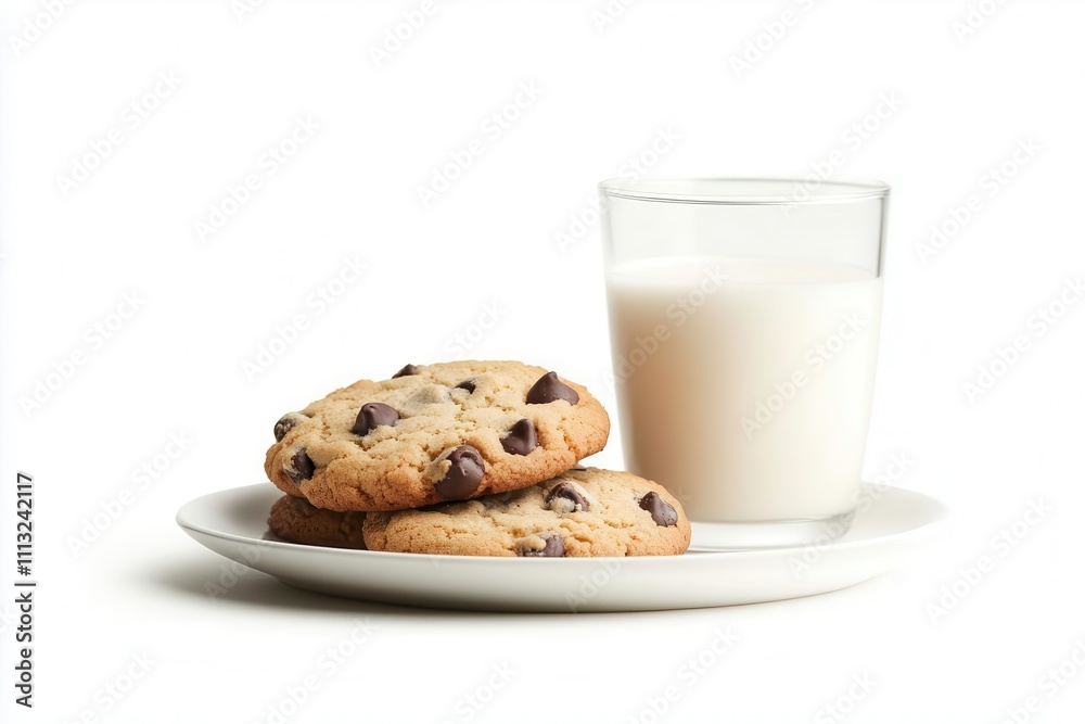 Delicious cookies and milk on plate, perfect for snack! Delicious cookies and milk on plate, perfect for snack!