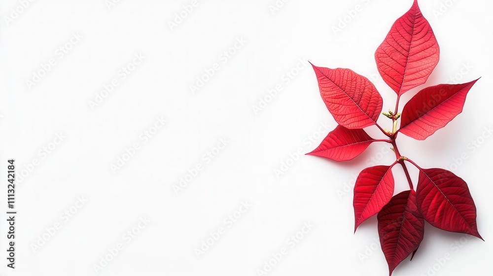 Vibrant red leaves on white background create striking contrast Vibrant red leaves on white background create striking contrast