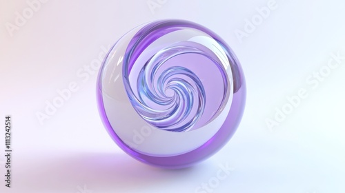 Abstract Purple and White Glass Sphere with Spiral Design photo