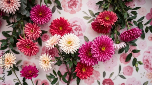 Vibrant Pink and White Chrysanthemums on Delicate Floral Background Perfect for Wallpaper or Greeting Cards