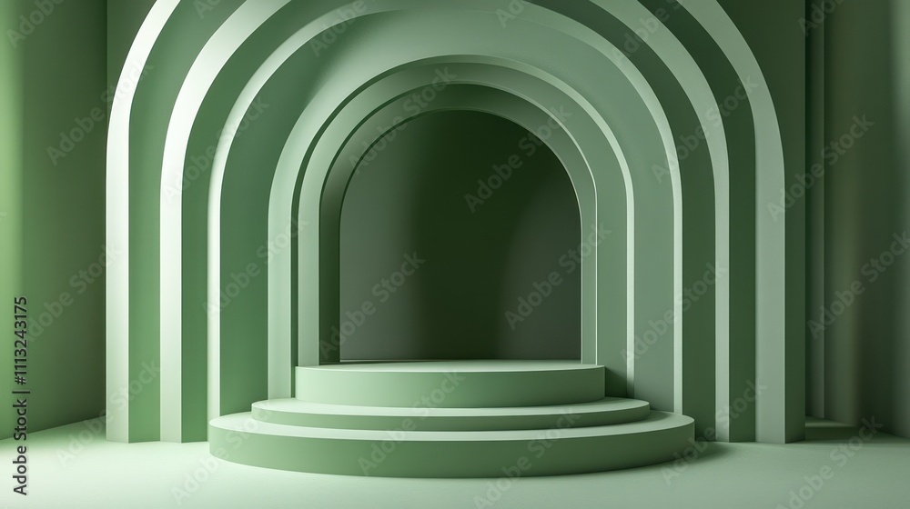 Abstract Green Archway with Platform: Minimalist 3D Render Abstract Green Archway with Platform: Minimalist 3D Render