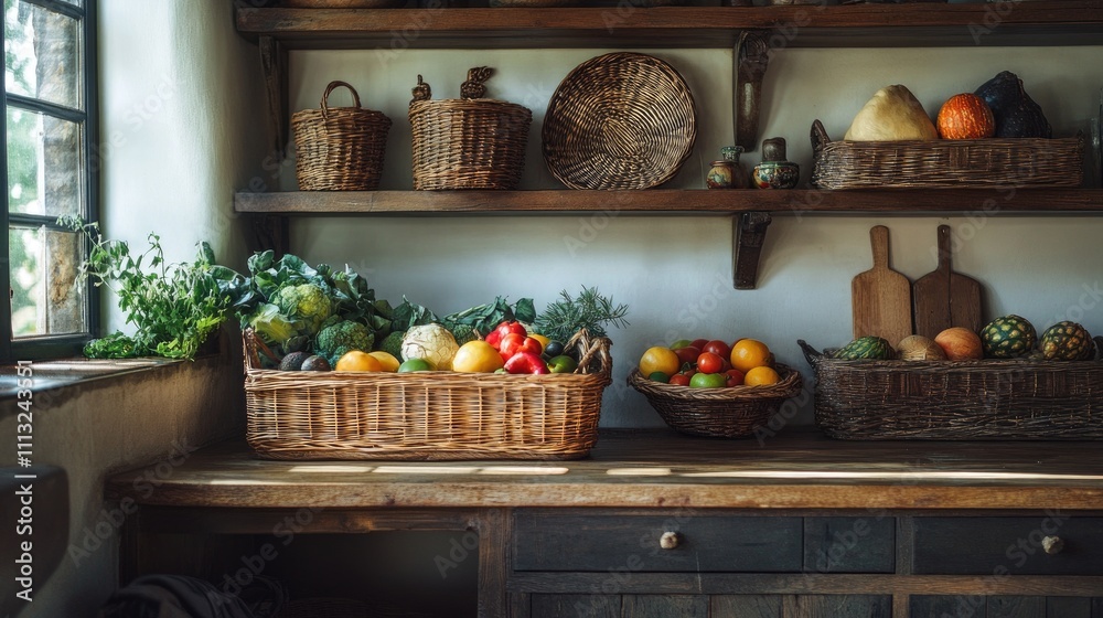 Fresh Organic Produce in Rustic Kitchen with Natural Light