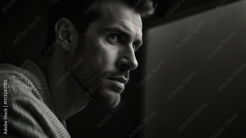 Monochrome Male tense gaze Monochrome Male tense gaze