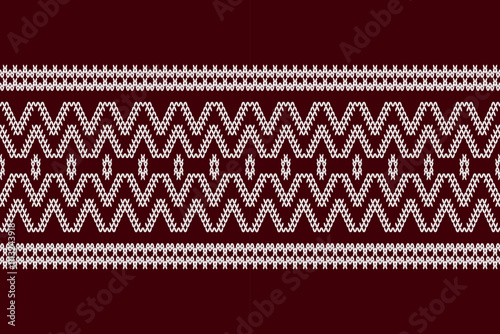 Ikat cross stitch geometric embroidery seamless knitted pattern on damask background. Perfect decorative design for sweater, fabric, decoration, illustration, ornament, texture, textile, interior